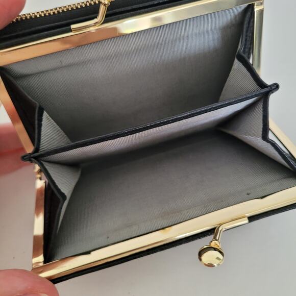 Samantha Thavasa Zip Kisslock Geniue Pebble Leather Wallet Black Boho Quality - Picture 7 of 11